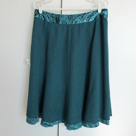 Nic+Zoe Teal Floral Abstract Silk Fluted Skirt - Picture 7 of 8
